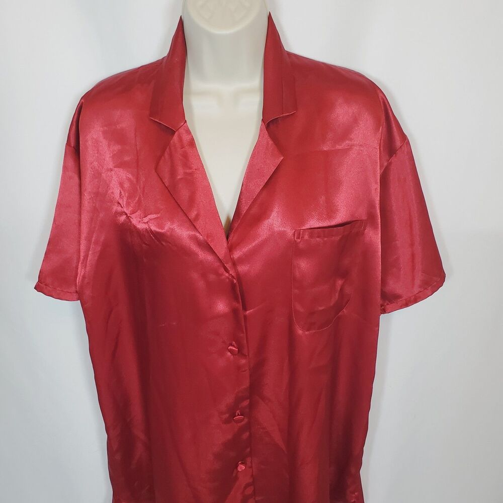 VTG Victoria's Secret Size Small Red Satin Sleep Shirt Night Gown Short Sleeve - Picture 2 of 9